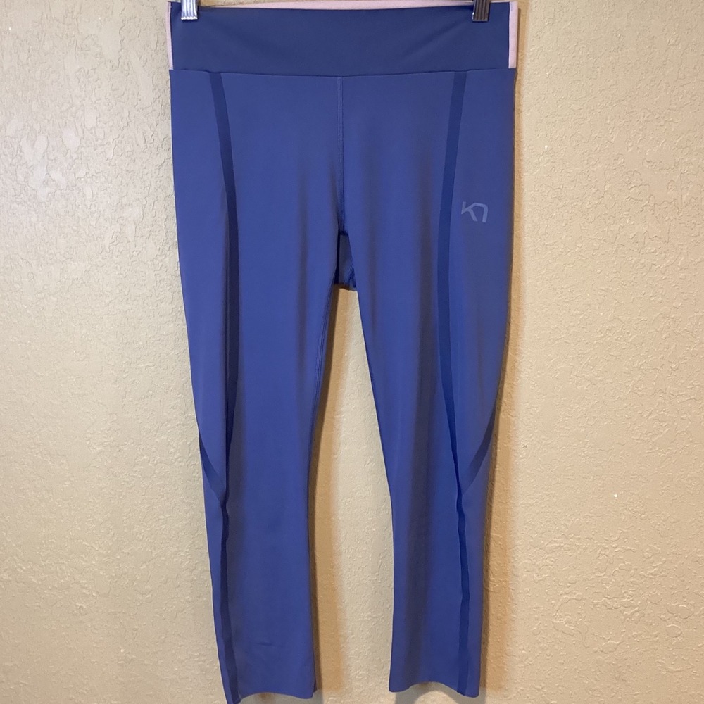 Kari Traa Dusty Blue with Pink Trim 3/4 Length Leggings Sport Women's Medium